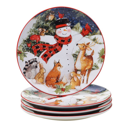 Certified International Magic Of Christmas Snowman Set Of 4 Dinner Plate In Multicolored