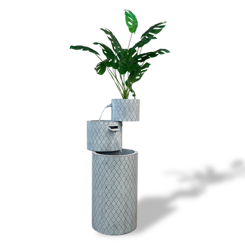XBrand 33.5" H Zinc Metal Boxes Fountain with Planter – Modern Indoor & Outdoor Water Feature