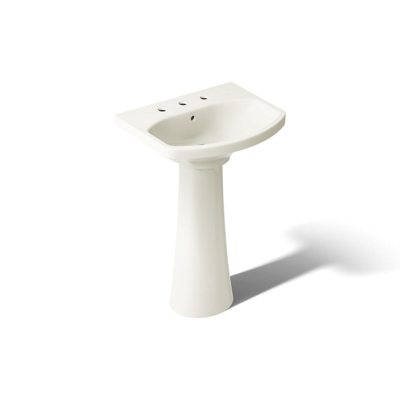 Cimarron 26.81" Vitreous China U-Shape Pedestal Bathroom Sink with Overflow, Almond, 8'' Centers