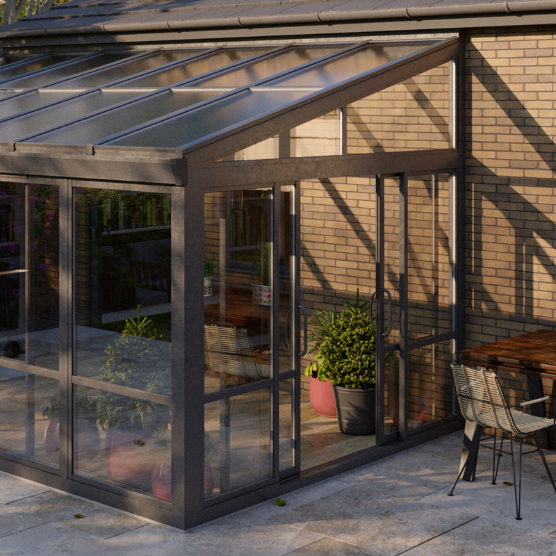  16' Wide Real Glass Sunroom Greenhouse Patio Addition In –Tempered Glass & Aluminum Frame, Black