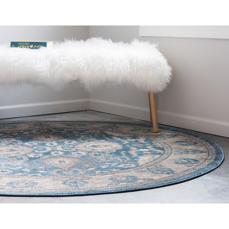 Tapis décoratif bleu oriental Linz, Rond 6 pi