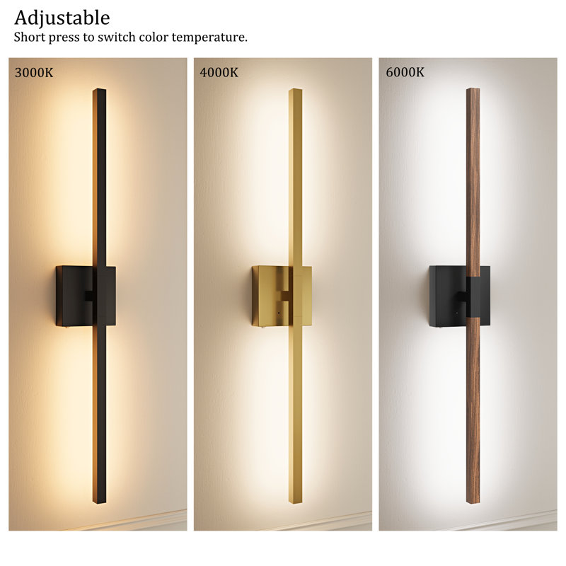 Dimmable Cordless LED Wall Sconce with Remote - Aluminum Battery Operated​, 31.49" H x 4.72" W x 4.72" D, Black/Walnut
