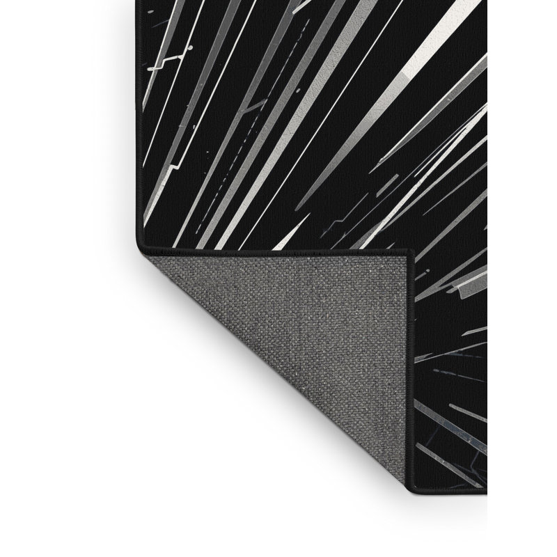 Tapis à motif géométrique doux et moelleux noir Kline, 2 x 5