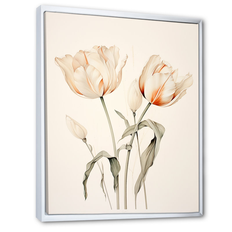 Minimalisme, tulipes blanches symphonie IV sur toile, H 20 po x l 12 po x P 1 po, Cadre flottant blanc