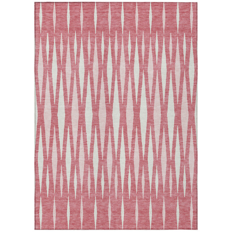 Tapis intérieur / extérieur géométrique lavable 5 pi x 8 pi rosé et ivoire