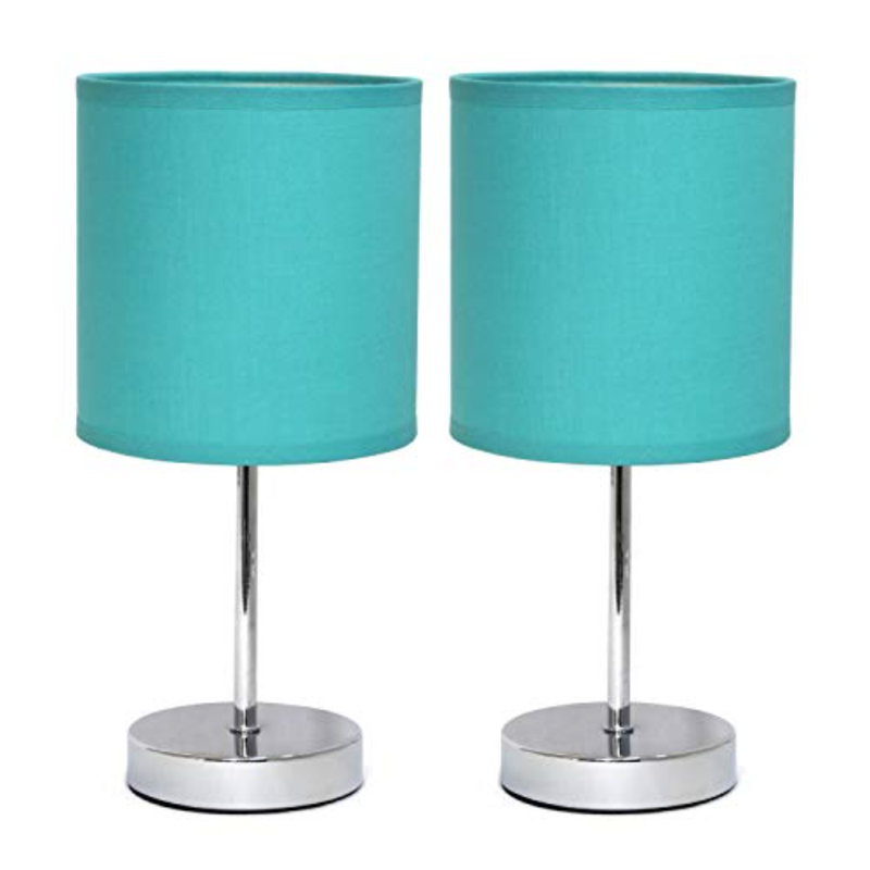 Amandev Simple Designs Mini Basic Table Lamp with Drum Fabric Shade, Blue