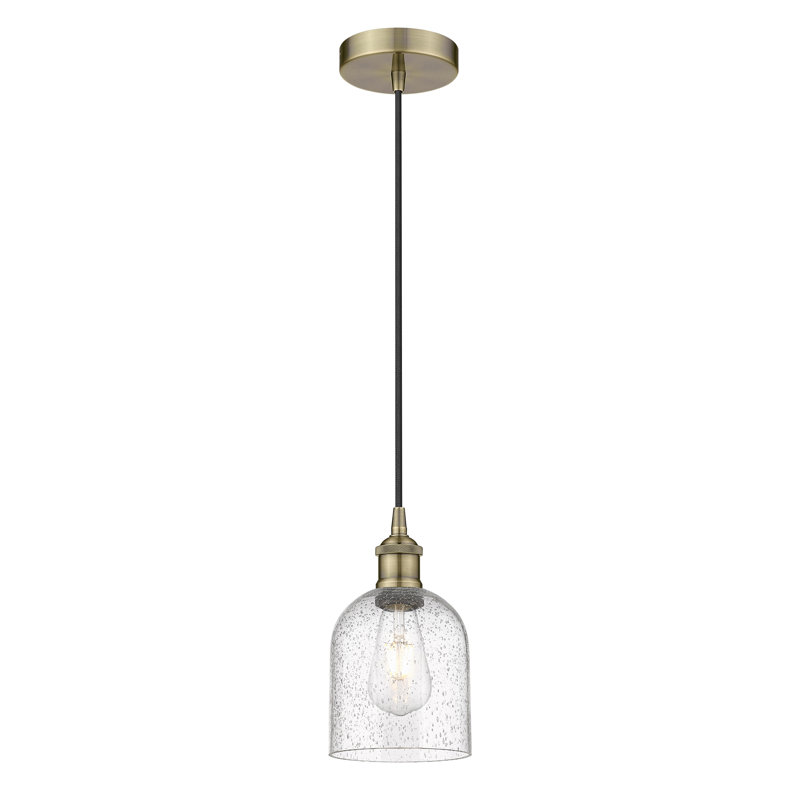 Edison Anacaren 1 Light 6" Cord Hung Mini Pendant-616-G558, Antique Brass, Seedy