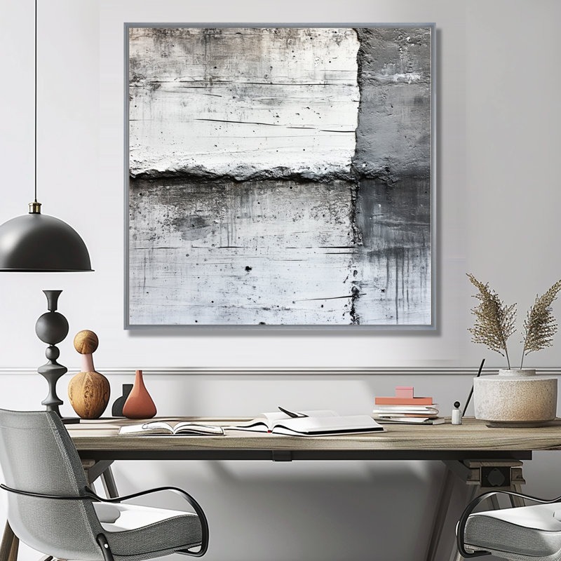Concrete Wall Art, Iron Line Canvas, Cemiyah, H 30 po x l 30 po, Encadrement argenté