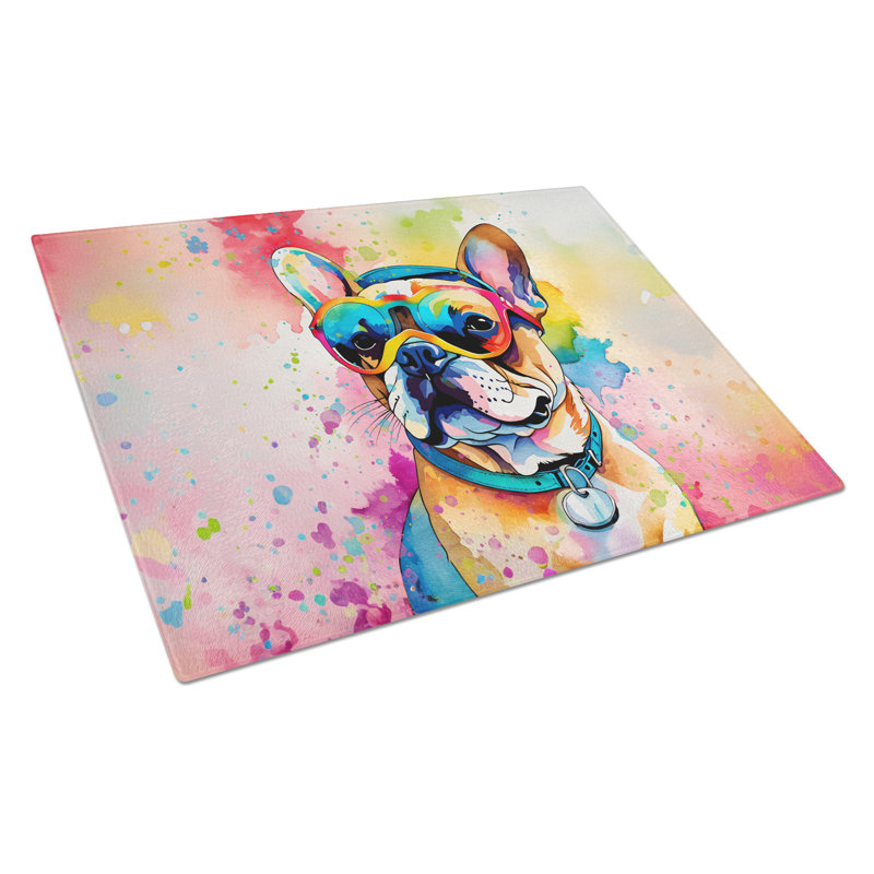Grande planche à découper en verre French Bulldog Hippie Dawg