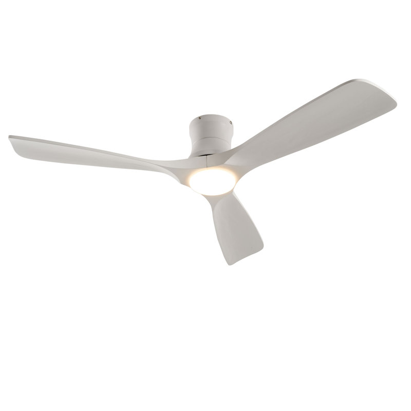 52 po Ventilateur de plafond à DEL encastré blanc moderne avec 3 pales en bois massif