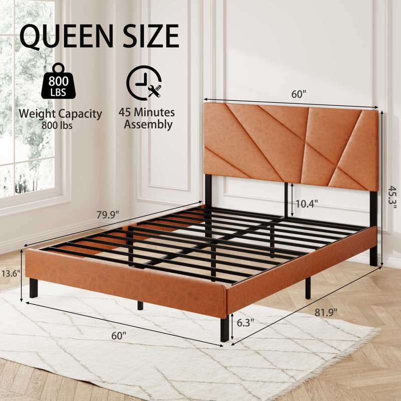 Structure de grand lit en métal, lit plateforme carré avec rangement sous le lit, aucun matelas à ressorts requis, Grand lit