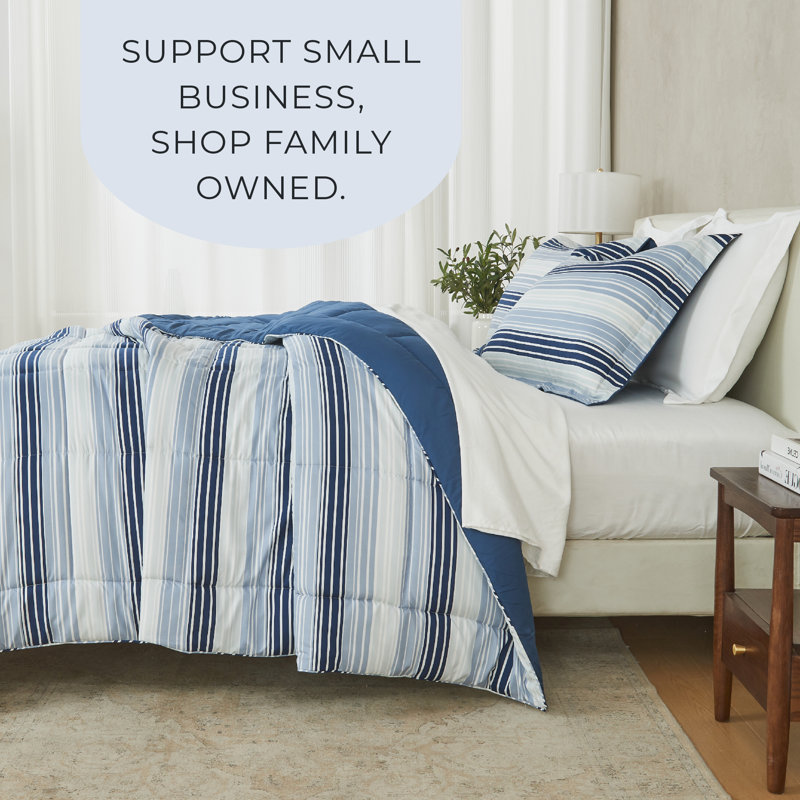 Twin Blue Gradient Stripe Reversible Microfiber Comforter Set
