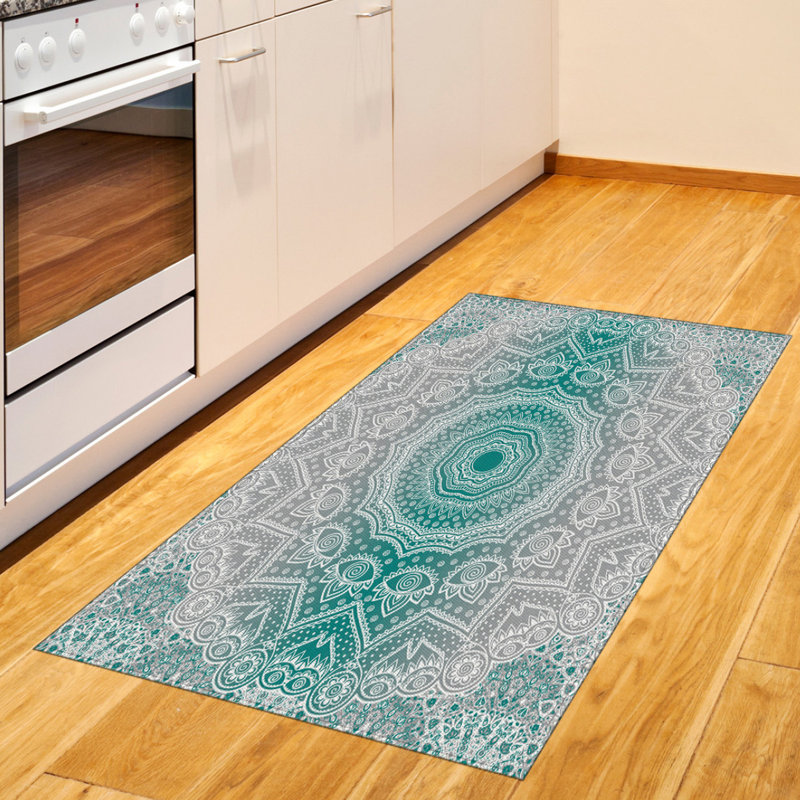 Gray and Teal High Density Long Fiber Poly Threads Decorative Area Rug Carpet, Rectangle 2'7" x 5'