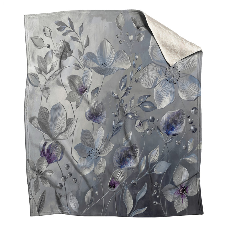 Couvertures fleurs grises et blanches, L 50 po x H 60 po