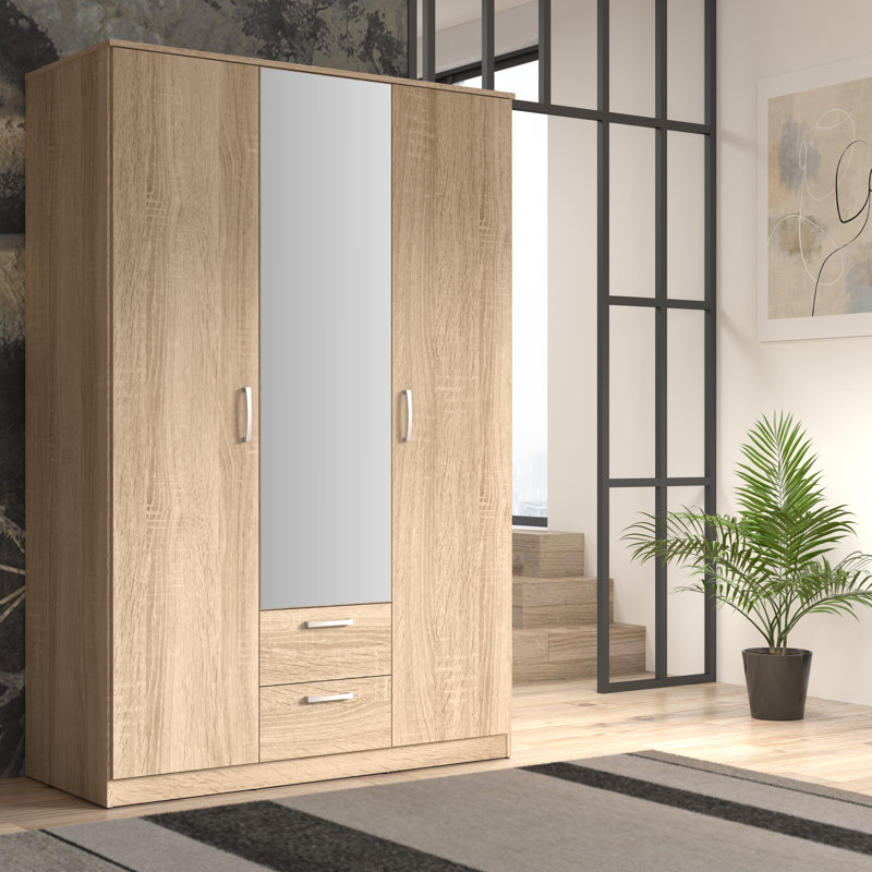 Fenimore 3 Door Manufactured Wood Wardrobe, Features a Mirror
