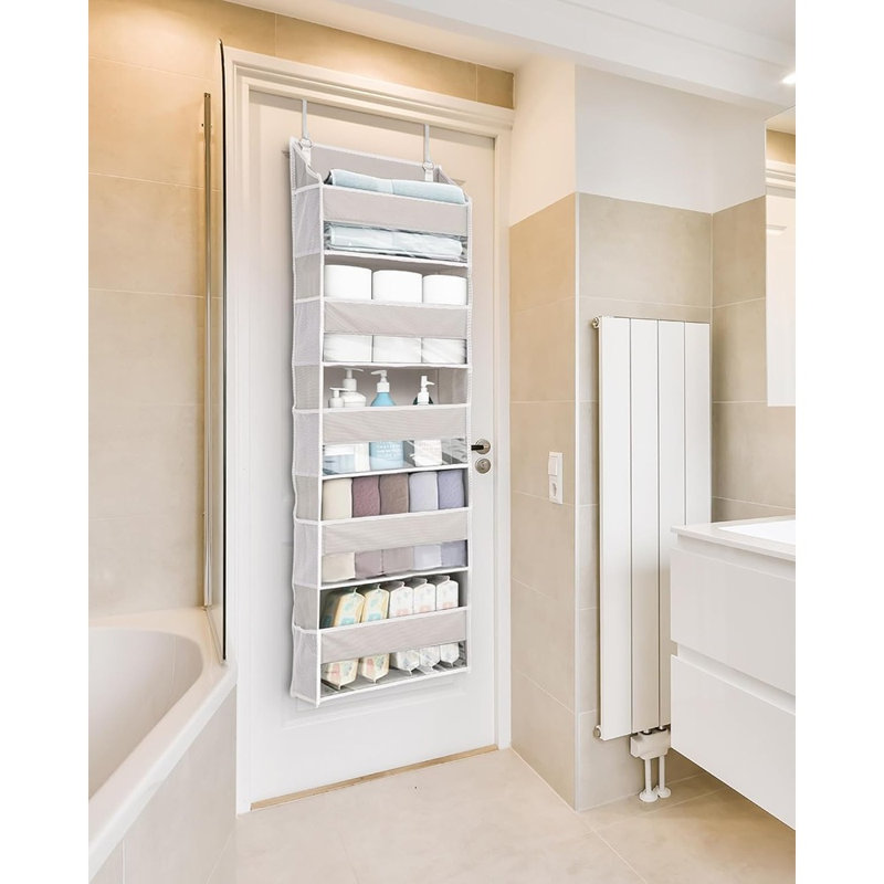 Organisateur au-dessus de la porte avec 5 grandes poches, 10 poches latérales en filet, capacité de poids de 44 lb, organisateur de rangement suspendu avec fenêtre transparente pour la cuisine de la chambre à coucher, RV, camping-car, beige