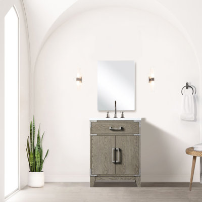 24 po Meuble-lavabo en chêne gris X 18 avec comptoir en acrylique et miroir - fermeture en douceur, vaste espace de rangement intérieur l 24 po x P 18 po, capacité de comptoir