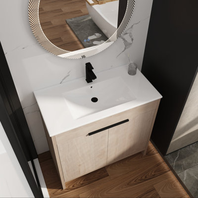 36" White Ceramic Sink Vanity with Soft-Close Doors