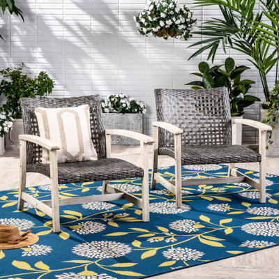 Chaise d'extérieur élégante - Base en bois avec siège gris délavé gris et noir