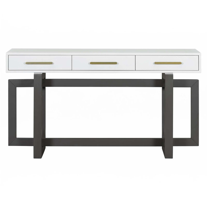 Console avec trois tiroirs, Blanc / Gris
