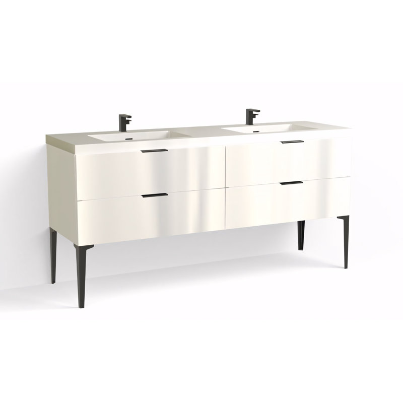 Avila 72" W Freestanding Double Bathroom Vanity with Dean Leg, White Acrylic, Matte Black, Gloss White/Single