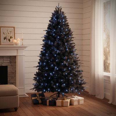 Sapin de Noël 7,5 pi noir pré-éclairé