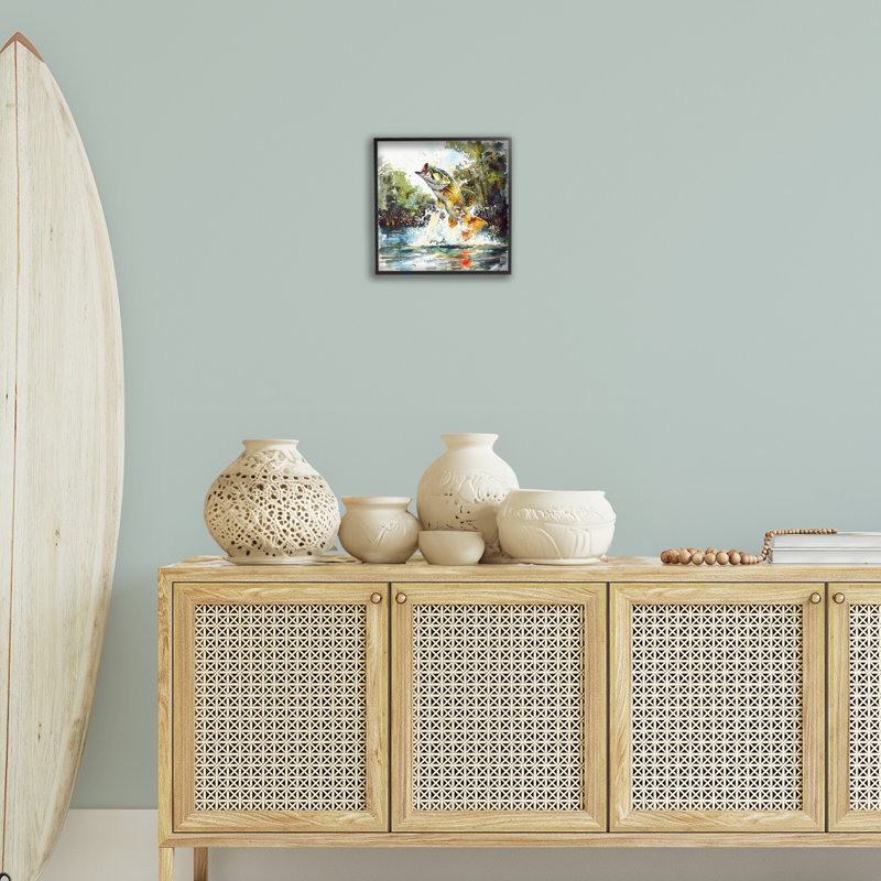 Fish Jumping Splash Giclee Art by LSR Design Studio, Midnight Black Framed Giclee, 12'' H x 12'' W