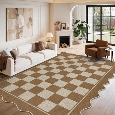 Tapis festonné en damier pour l'extérieur Tapis de jute facile pour le salon Tapis de porte d'entrée lavable Tapis antidérapant pour patio