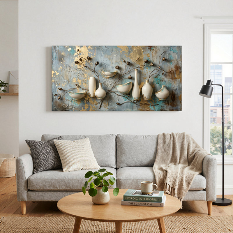 Ensemble de 1 vase artistique sur toile, L 58 po x H 28 po, Toile tendue