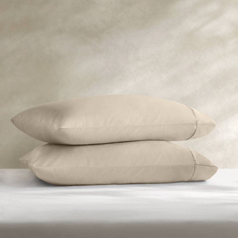 2-Piece King Sateen Cotton Pillowcase Set, Beige