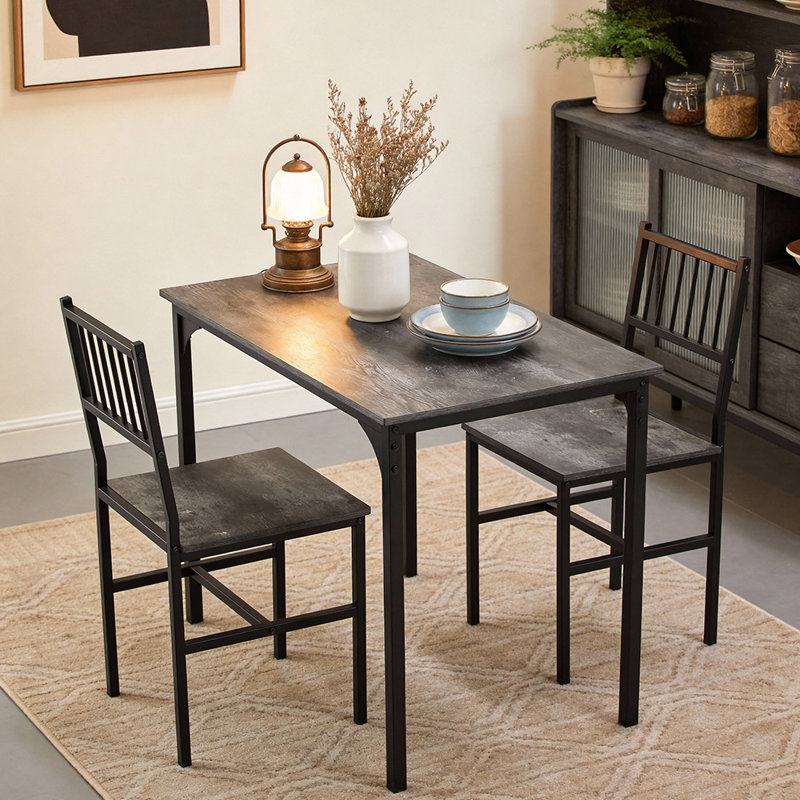 2 - Person Dining Set, Grey/Black, Grey