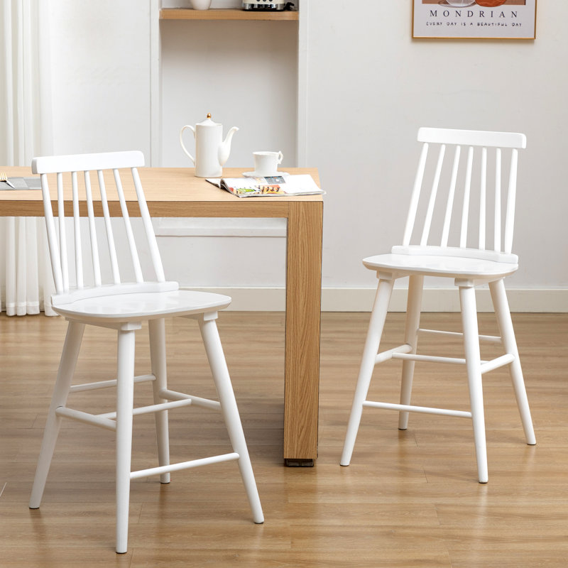 Hani 24'' Wide Square Seat Sleek Solid Wood Slat High Back Counter Height Bar Stool, White