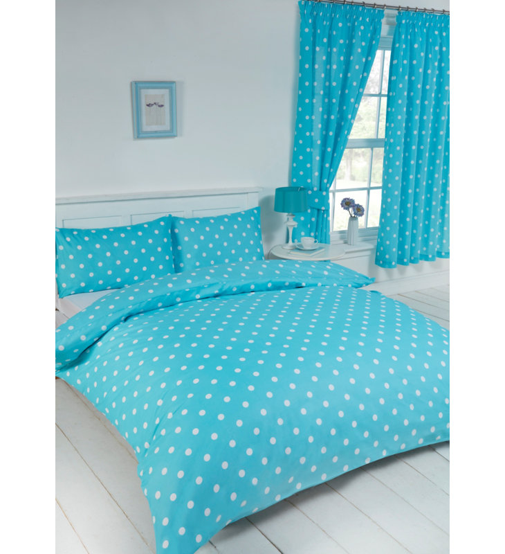 Polka Dot Rizo Duvet Cover Set, Duck Egg, Super King Duvet Cover + 2 Standard Pillowcases