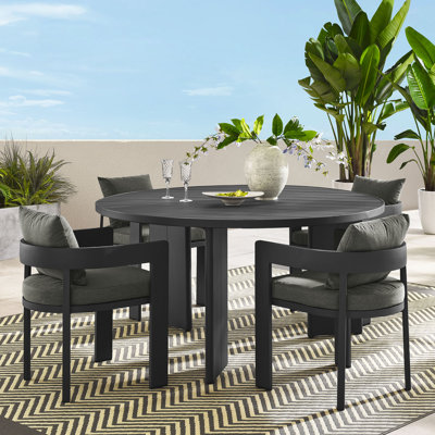 Tahoe 5-Piece Outdoor Patio Aluminum Dining Set In Gray White