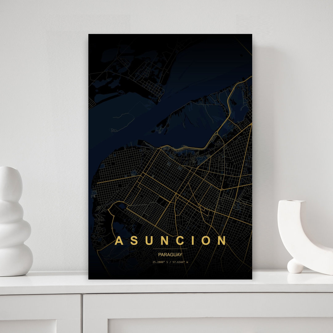 Asuncion Golden City Map Abstract Minimalist Modern City Wall Art Print