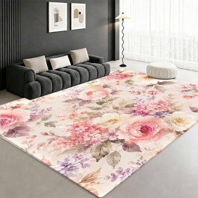 Vintage Floral Machine Washable Area Rug with Non‑Slip Backing, Roses Pattern Floor Carpet, Cozy Indoor Home Decor for Living Room, Bedroom, Entryway, Kitchen, Balcony, Apartment