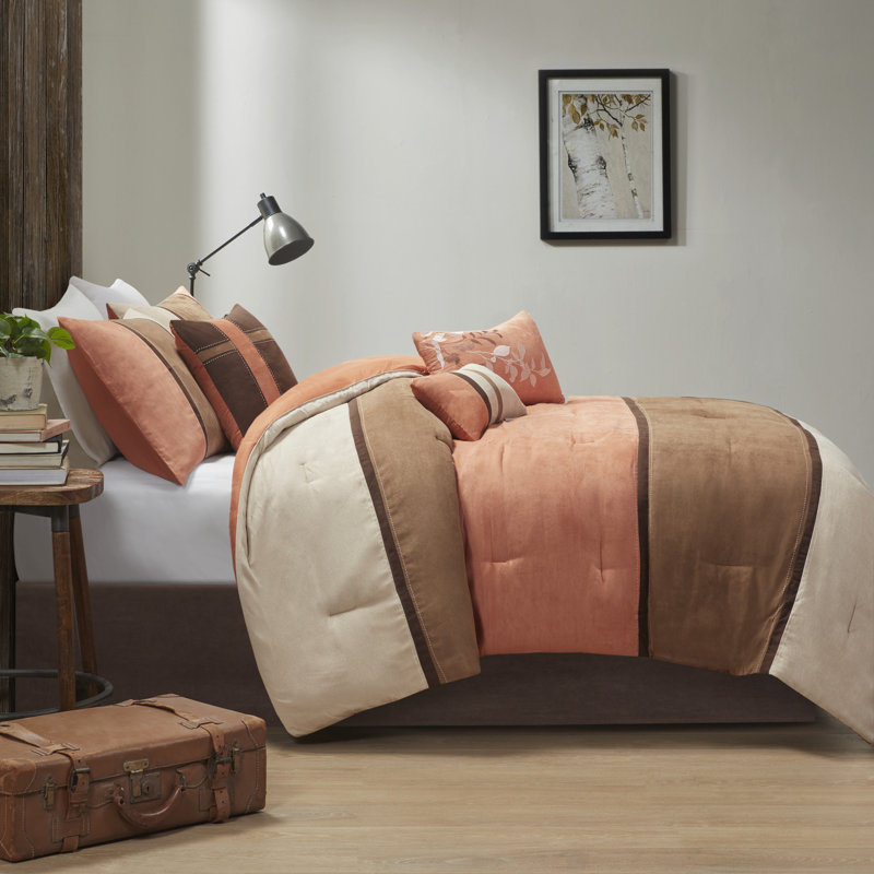 California King Coral and Brown Microfiber Comforter Set