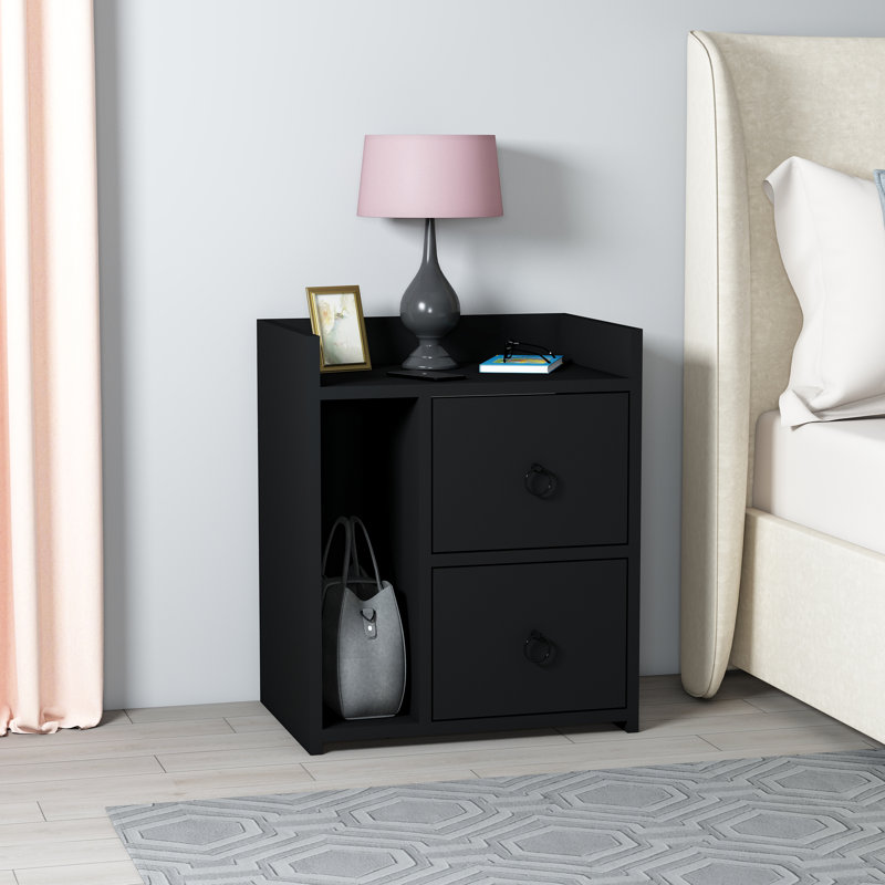 Bethellen 50cm W Particle Board Bedside Table, Black