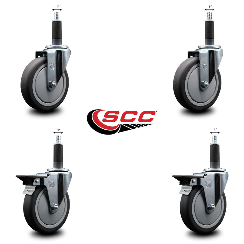 Ensemble de roulettes extensibles en caoutchouc thermoplastique pivotant sur roues 1 pouce 2 freins SCC