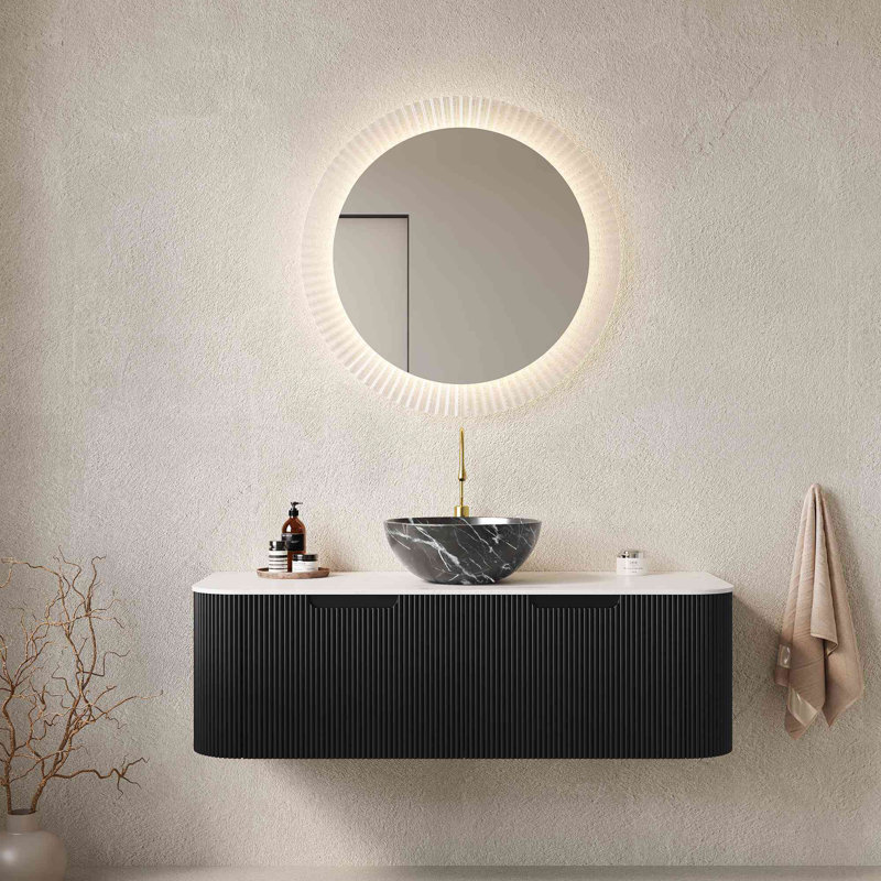 Meuble-lavabo mural 48 po avec 2 tiroirs et lavabo en céramique, Noir