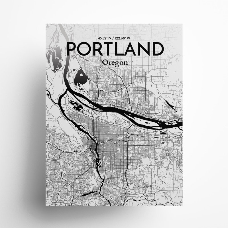Portland City Map In Ink - No Frame Print, 24cm H x 18cm W x 0.05cm D