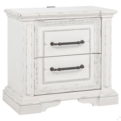 Vintage White 2-drawer Nightstand with Dual USB