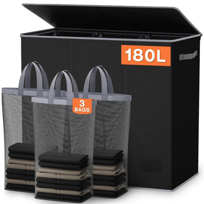 180L Laundry Hamper 3 Section, Extra Large Laundry Hamper With Lid, Dirty Clothes Hamper With Sturdy Handle, Large Laundry Basket Organizer For Laundry Room, Bedroom, Hampers For Laundry