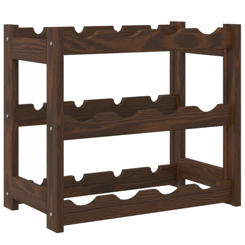 12 Bottle Solid Wood Tabletop Wine Bottle Rack in, Brown