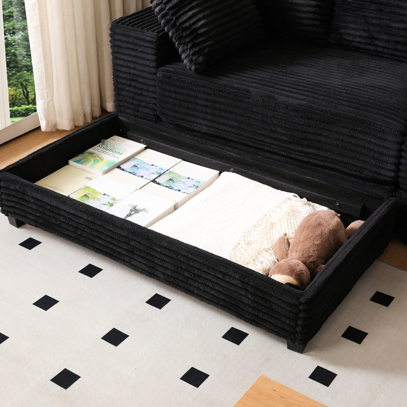 Canapé modulaire en velours côtelé noir épais avec méridienne en L, rangement et huit coussins décoratifs, confortable pour le salon, assise profonde, coussins épais de 9,4 po, combinaison modulaire en forme de L 4