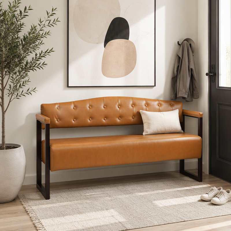 Upholstered Bench, Dark Brown