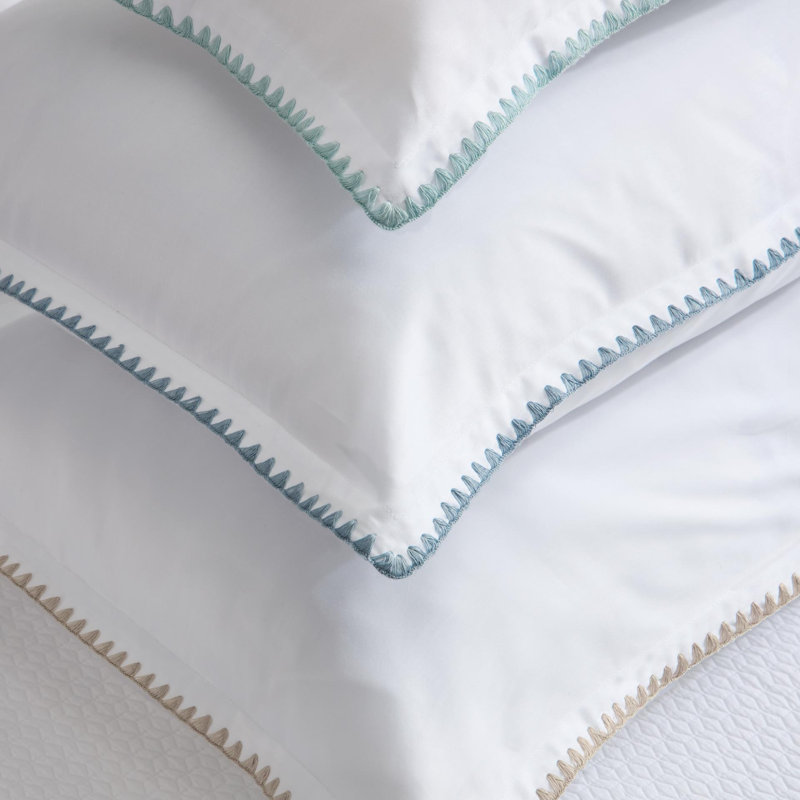 Poppy 100% Cotton Percale Shams, white/ aqua, King