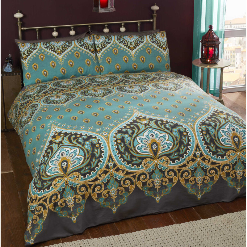 Comerfo Damask Duvet Cover with Pillowcases Included, King Duvet Cover + 2 Standard Pillowcases, Emerald