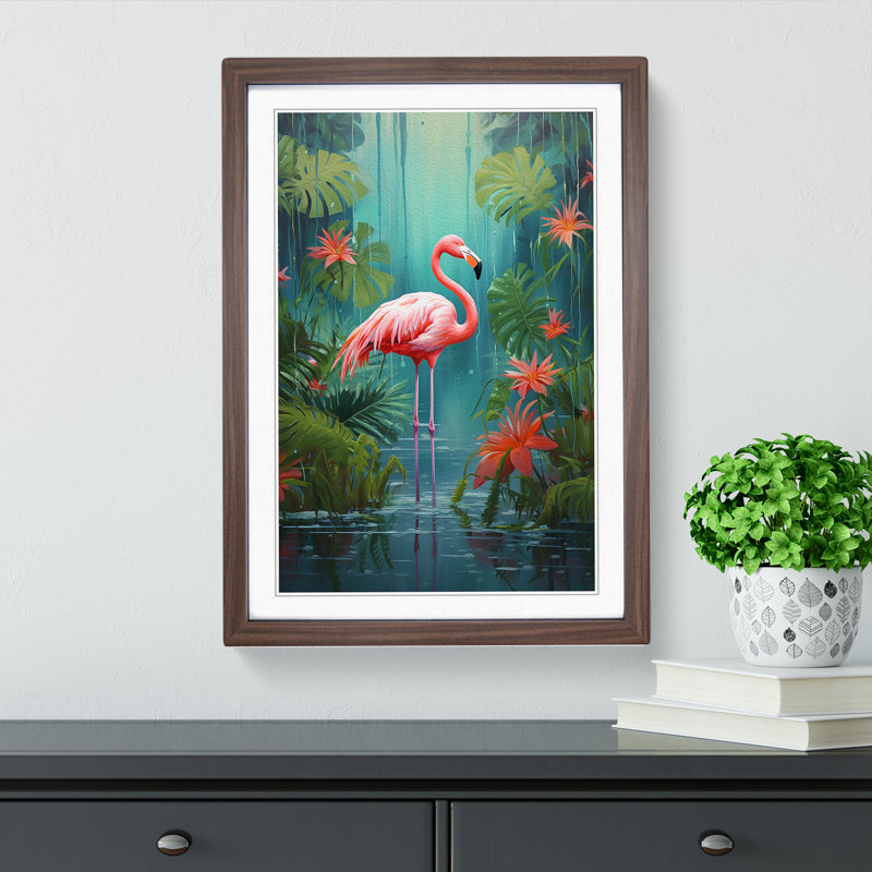 Flamingo Modern Art - Framed Print, Walnut Framed, 46cm H x 34cm W