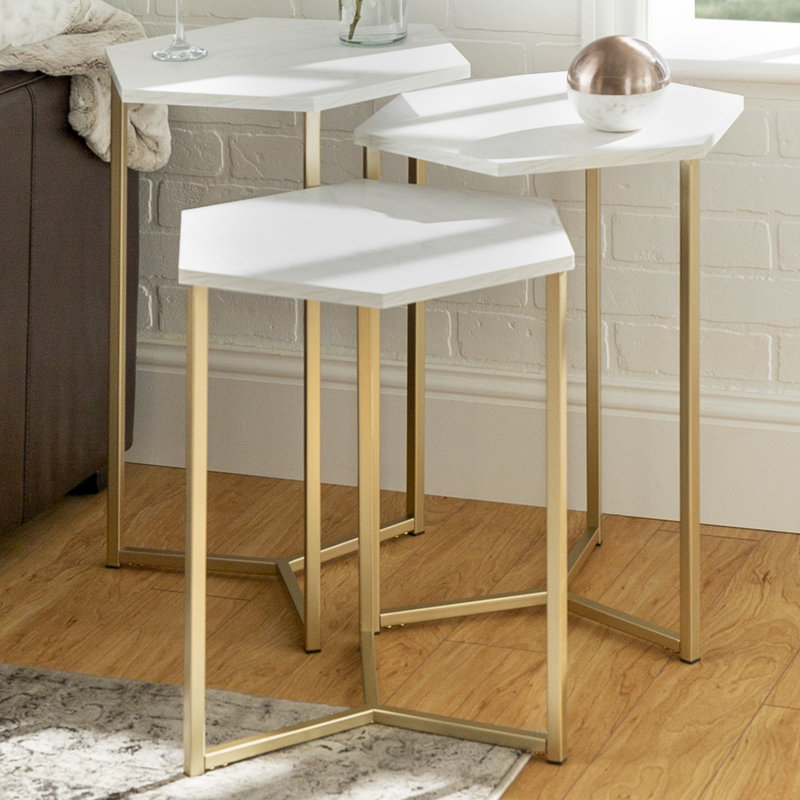 Tembo Two-Tone Nesting Tables, Faux White/Gold